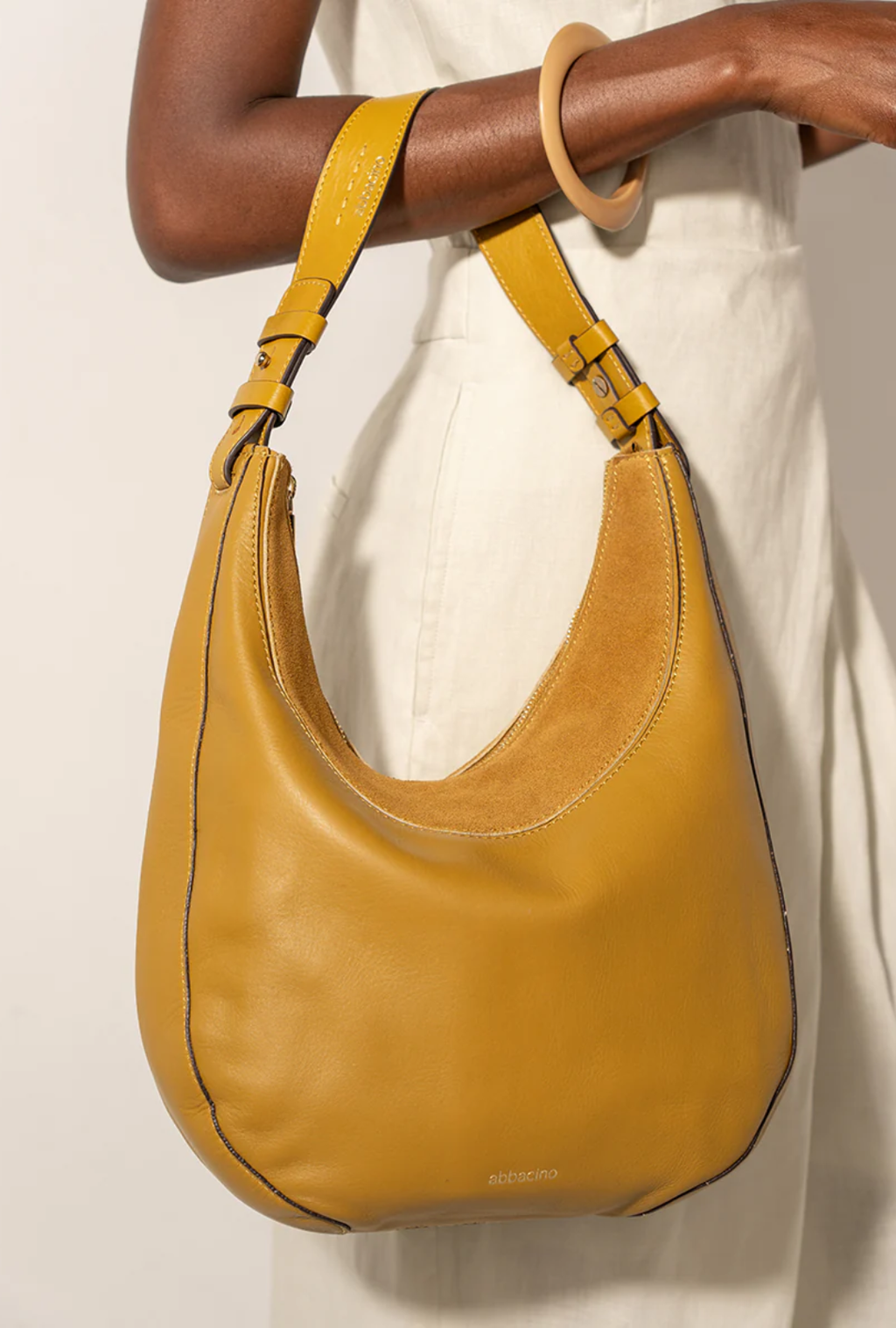 Abbacino Bolso De Hombro En Piel Y Serraje Amarillo