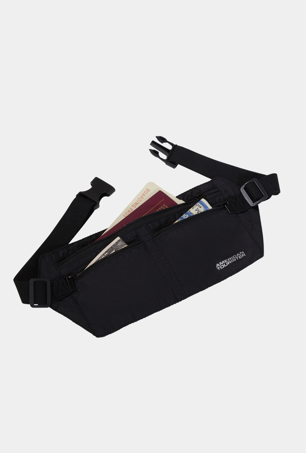 Cinturón porta dinero American Tourister con RFID color Black abierto con compartimentos