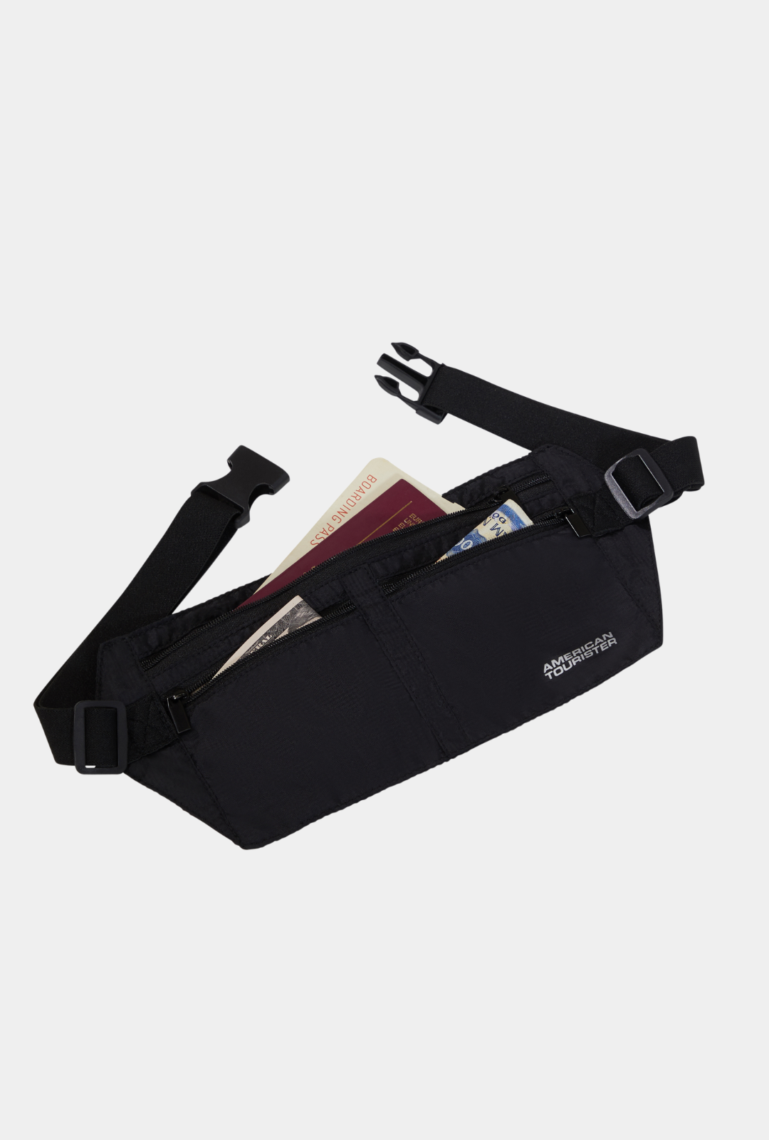 Cinturón porta dinero American Tourister con RFID color Black abierto con compartimentos