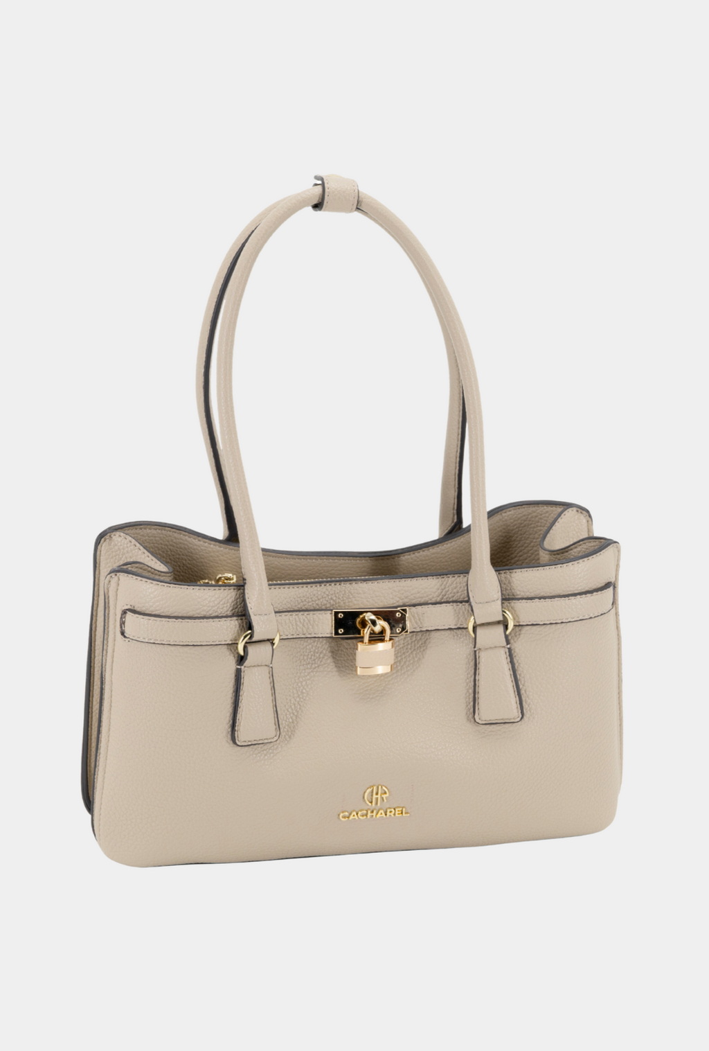 Bolso de hombro con triple compartimento Cacharel color crema vista frontal completa