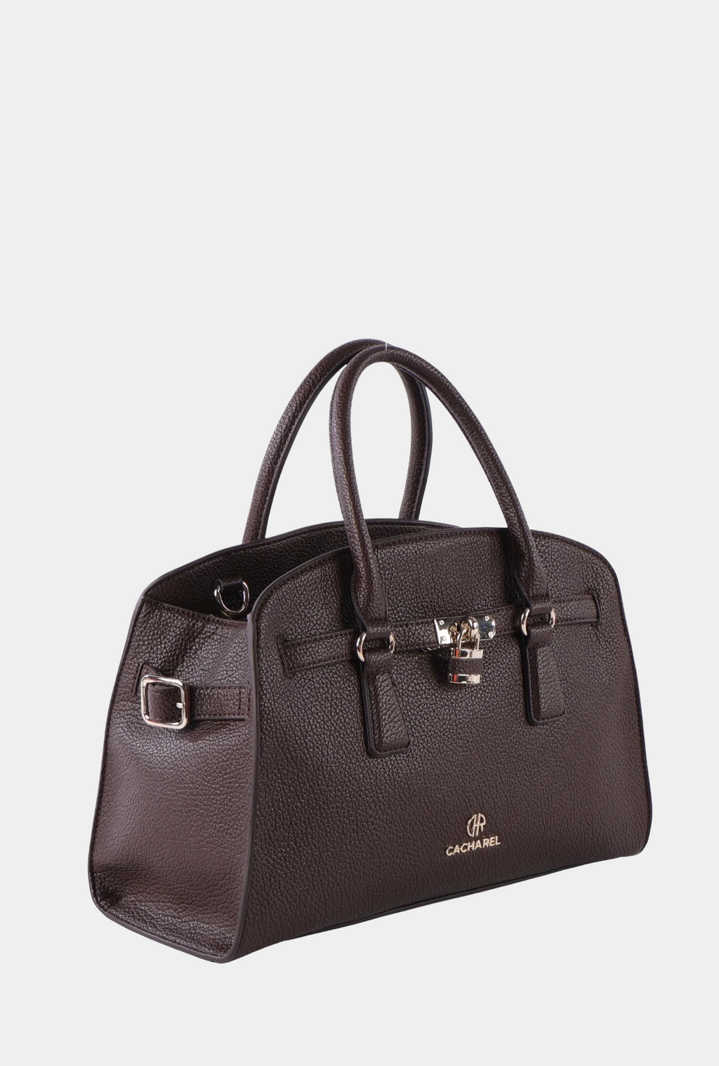 Bolso de mano con bandolera Cacharel color moka vista frontal en ángulo