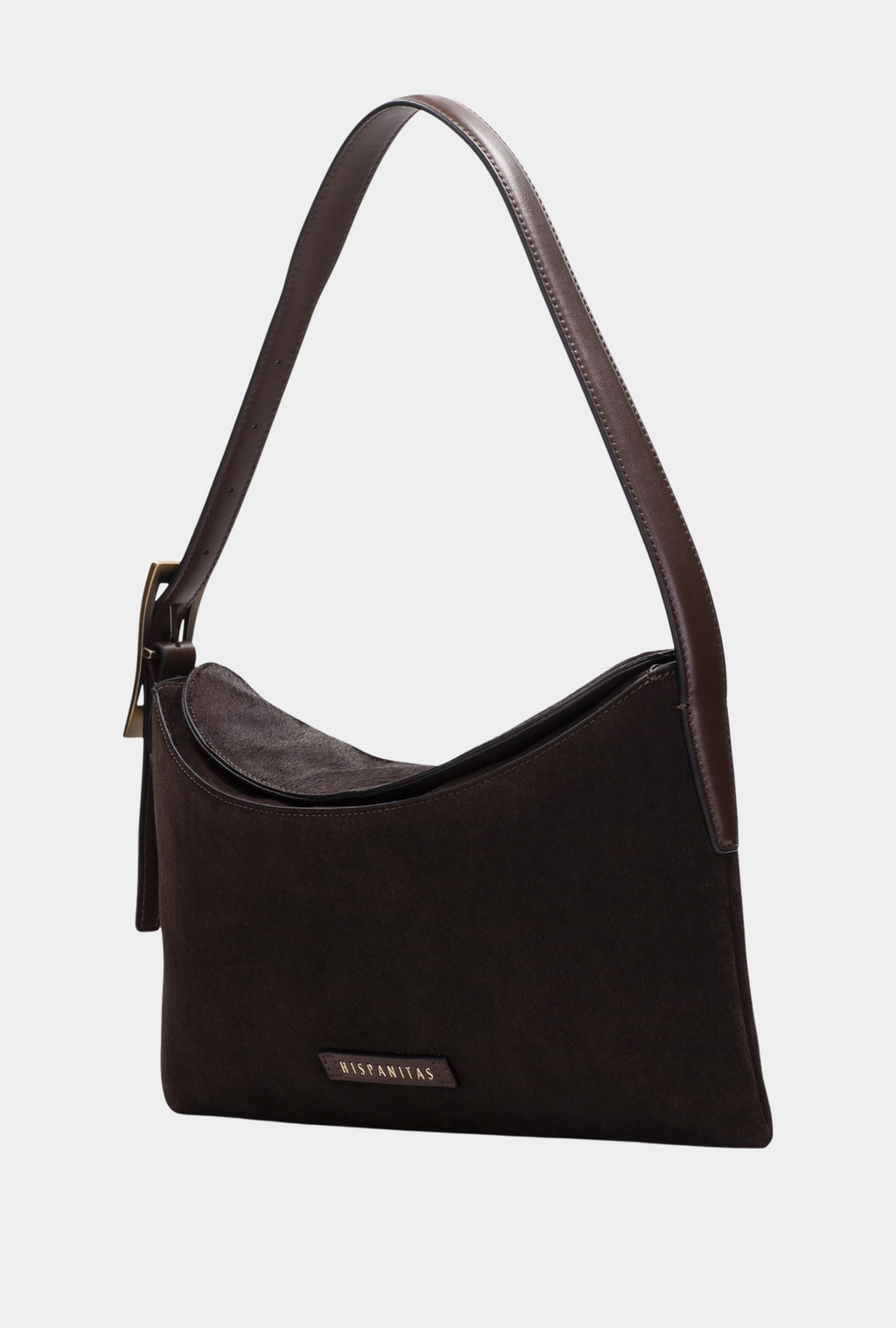 Vista en tres cuartos del Hispanitas Bolso De Hombro Chocolate.