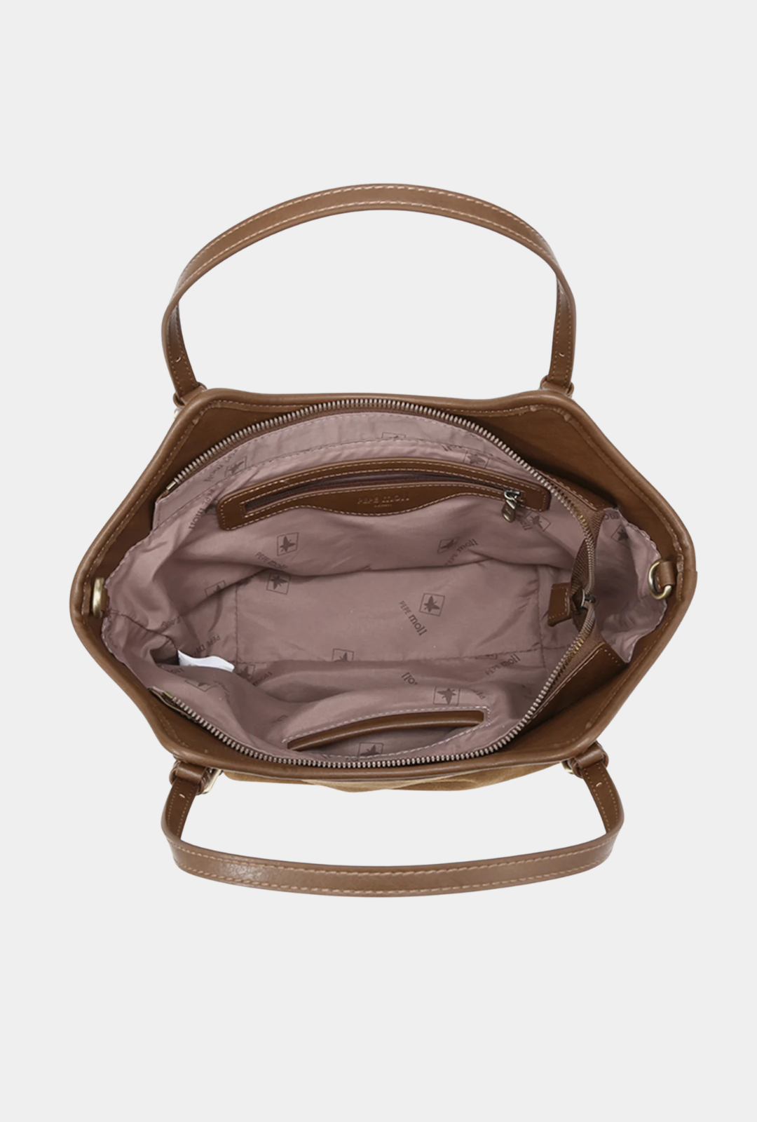 Pepe Moll Bolso Asas Con Bandolera Gemina Stone vista superior con interior abierto