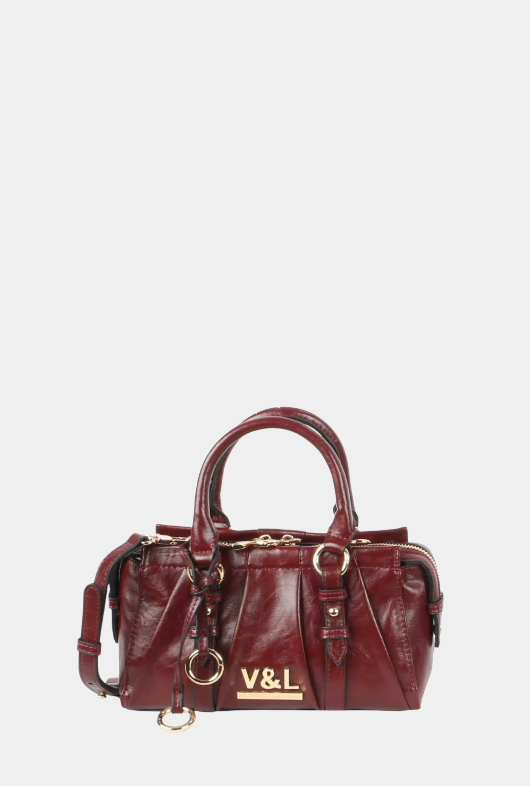 Vista frontal del Victorio & Lucchino Bolso de Mano con Bandolera Olivo Burdeos.